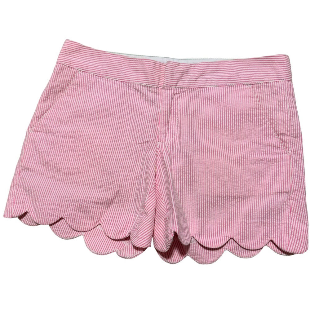 Lilly Pulitzer Buttercup Scalloped Seersucker Shorts Pink White Stripe Size 0